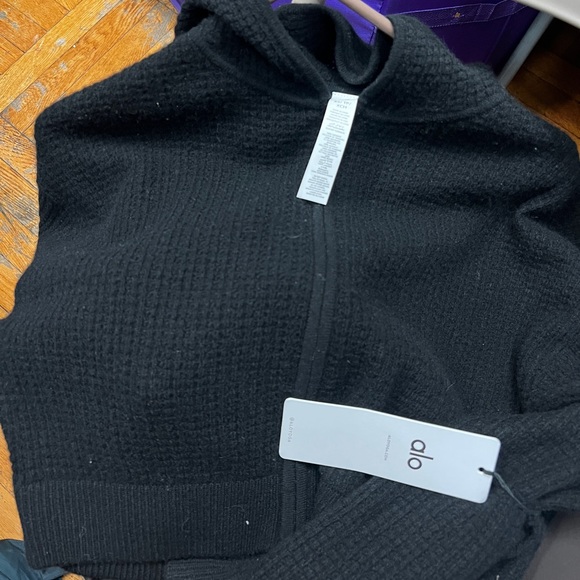 Alo Cashmere Plush Waffle Full Zip Hoodie - Picture 6 of 10